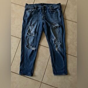 Hollister Y2K  Destroyed Boyfriend Blue Jeans Medium High Waist Size 13 W31”